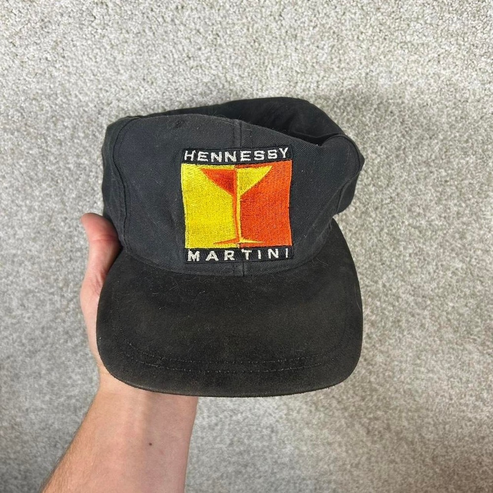 Vintage 90s Hennessy liquor black suede brim distressed SnapBack hat cap